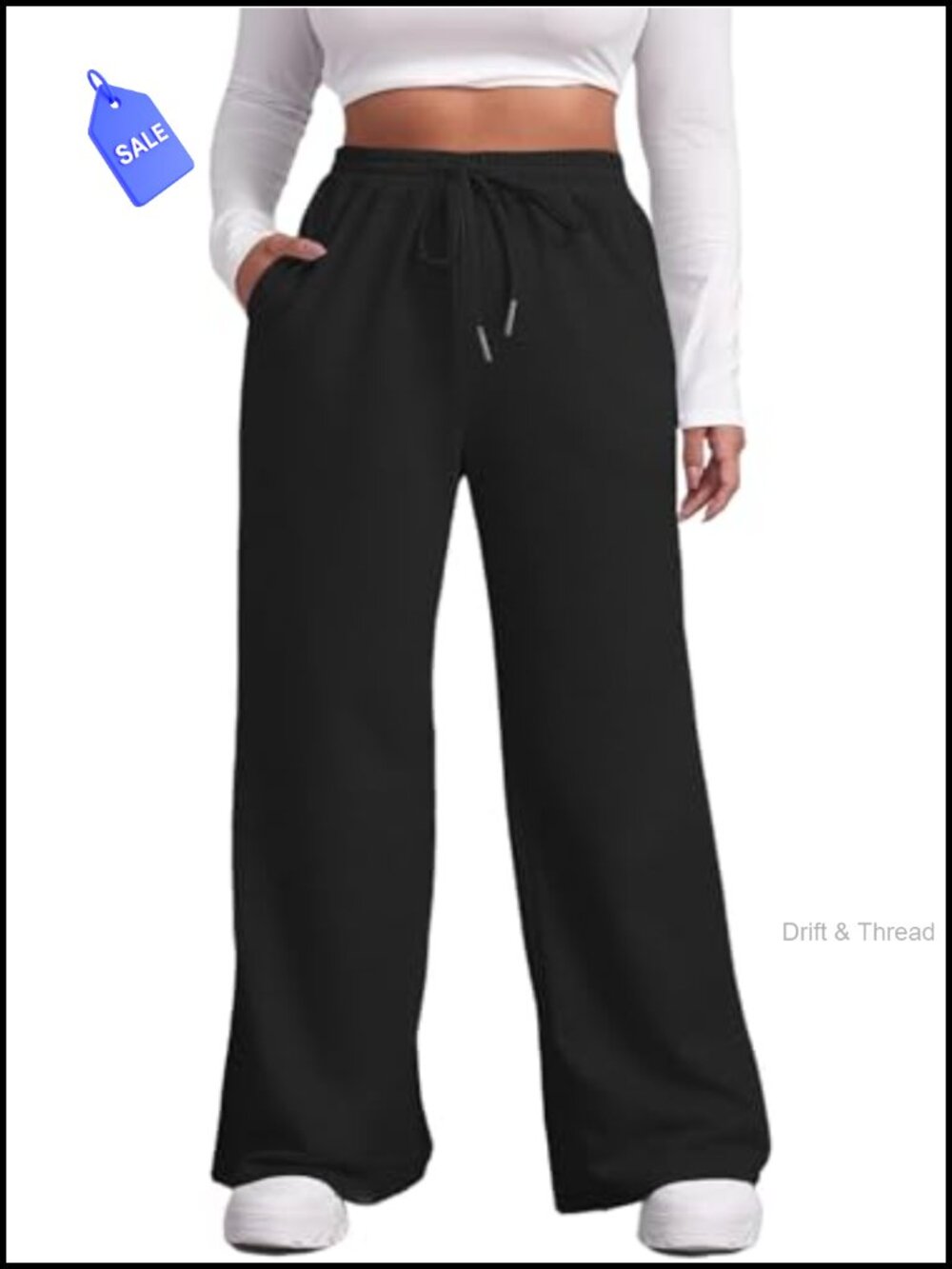 Plus Size Wide Leg Sweatpants with Pockets, High Rise, Drawstring, Yoga Lounge